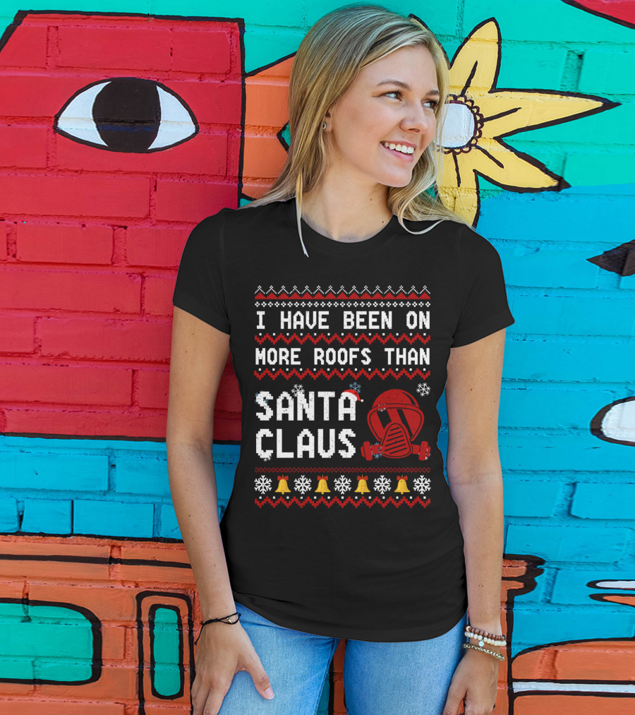 I Have Been On More Roofs Than Santa Claus Firefighter Helmet Holiday Bells Snowflakes T-Shirt
