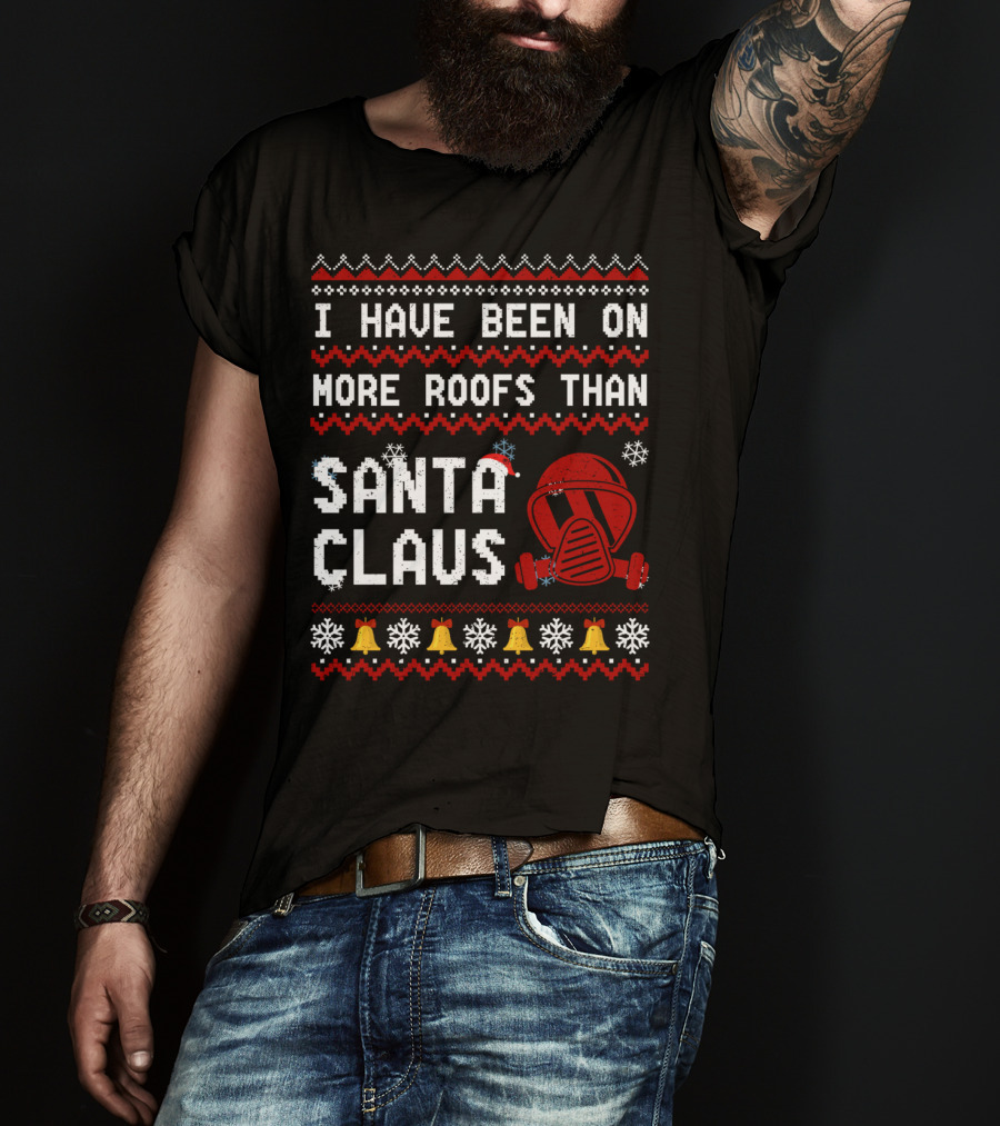 I Have Been On More Roofs Than Santa Claus Firefighter Helmet Holiday Bells Snowflakes T-Shirt