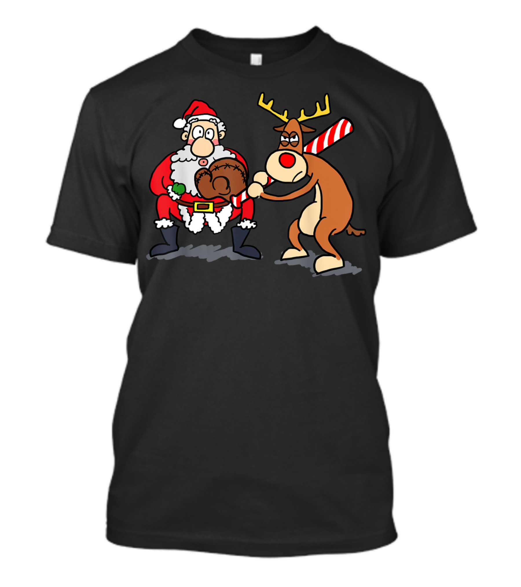 Santa Reindeer Candy Cane Baseball Softball Player Christmas T-Shirt