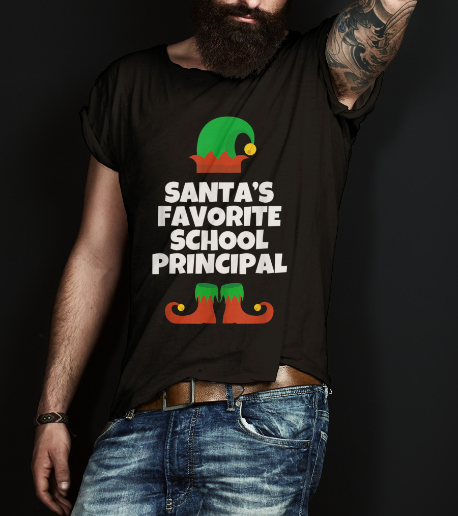 Santa's Favorite School Principal Elf Hat And Shoes T-Shirt