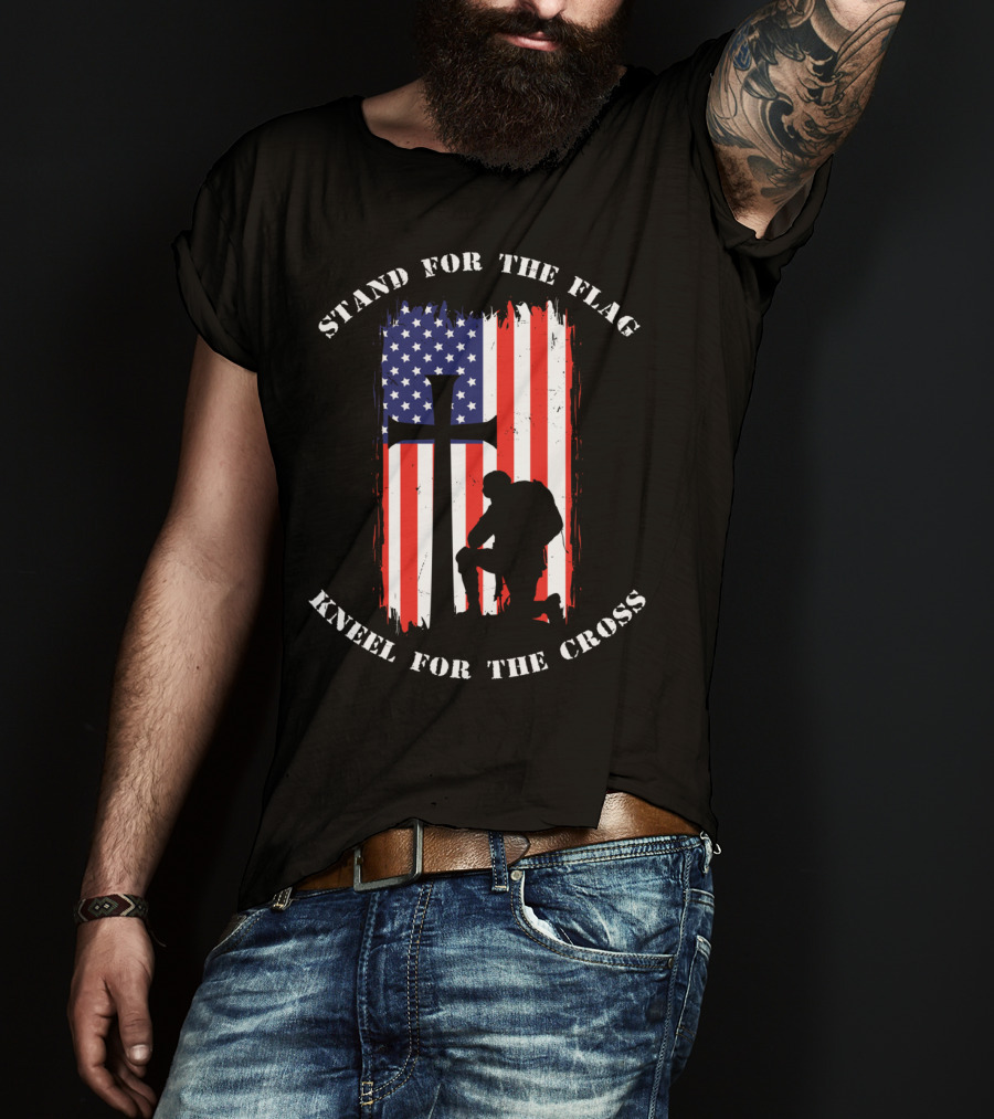 Stand For The Flag Kneel For The Cross Soldier American Flag Cross T-Shirt