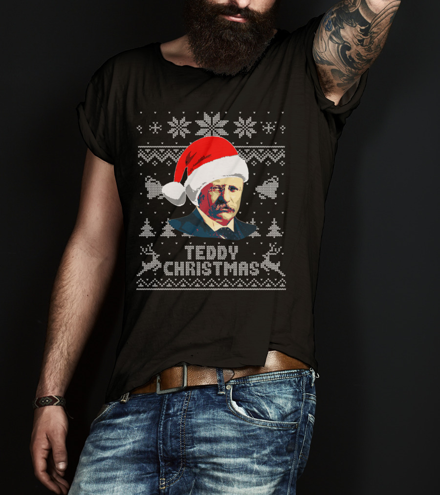 Teddy Christmas Theodore Roosevelt Santa Hat T-Shirt