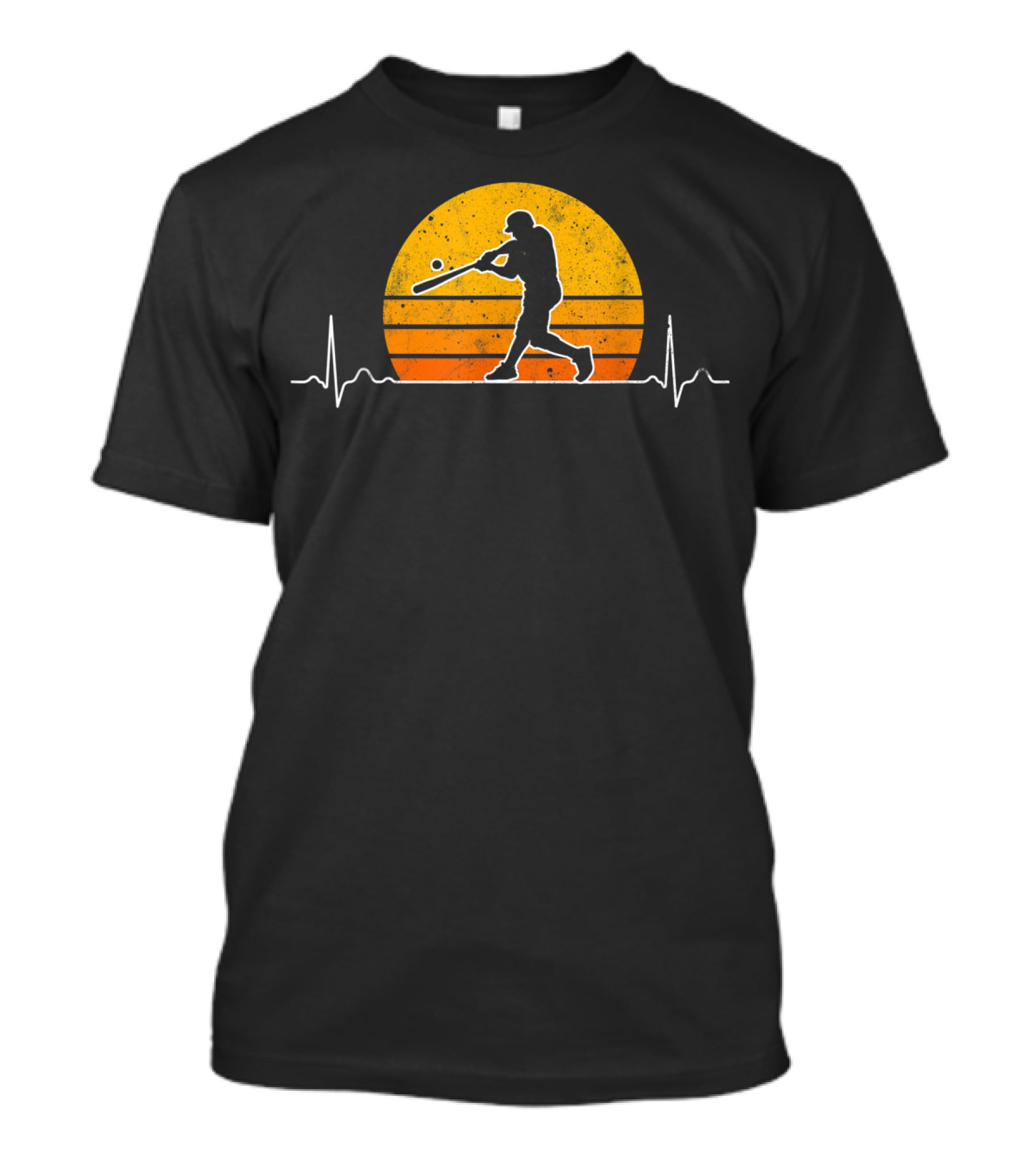 Vintage Baseball Player Heartbeat Sunset Scene T-Shirt