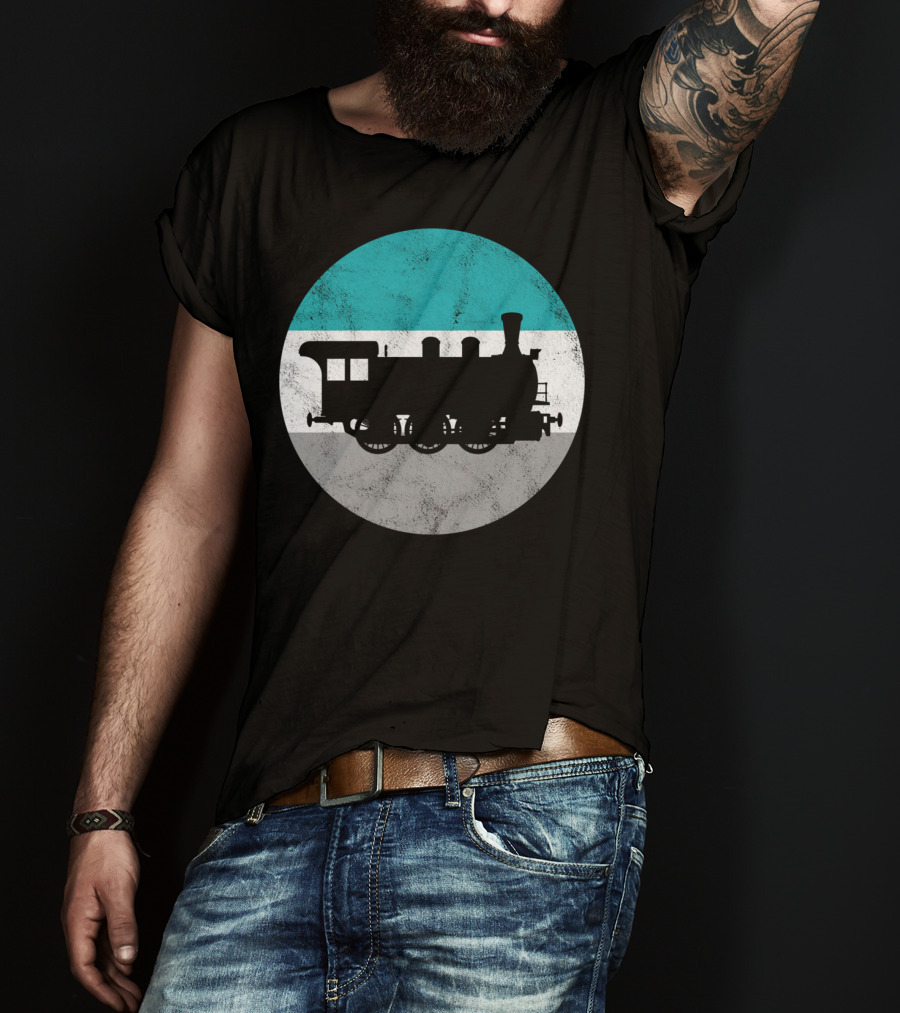 Vintage Steam Train Silhouette In Retro Circle T-Shirt