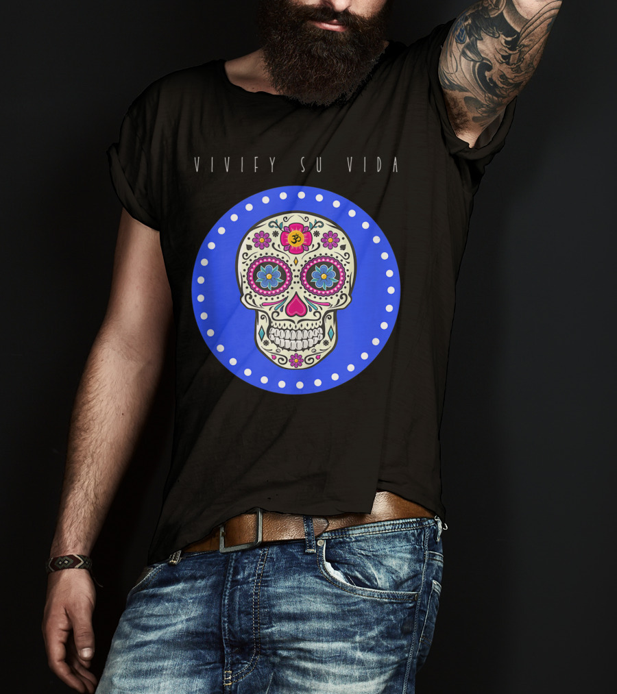 Vivify Su Vida Sugar Skull Blue Circle T-Shirt