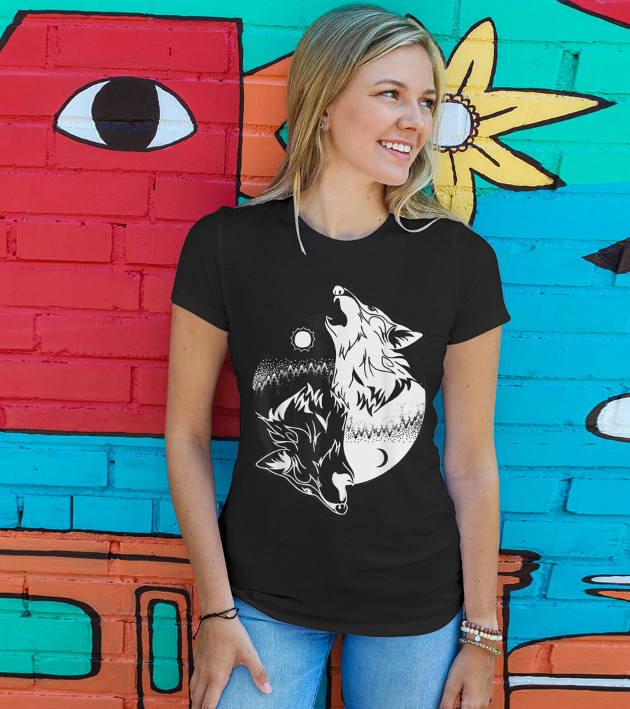 Yin Yang Skoll Tribal Wolf Sun Moon T-Shirt