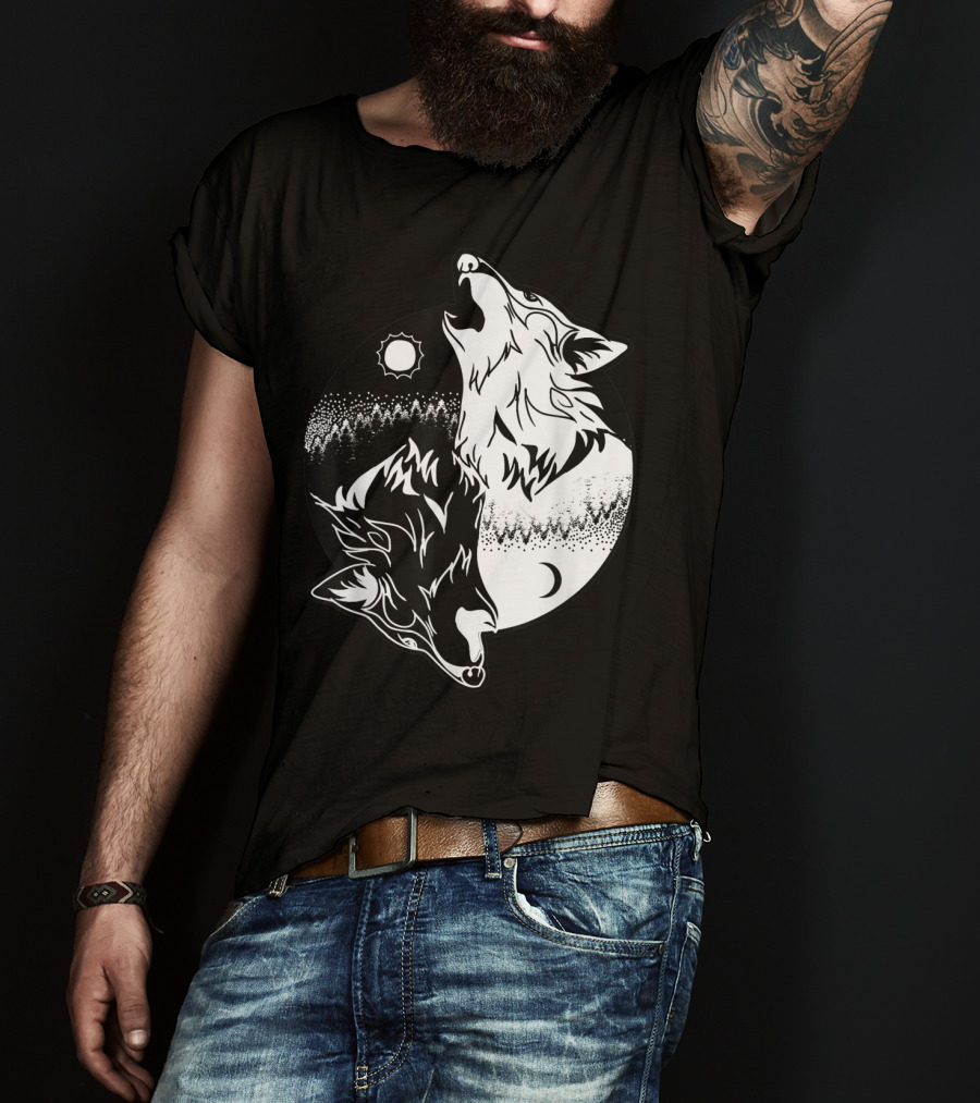 Yin Yang Skoll Tribal Wolf Sun Moon T-Shirt