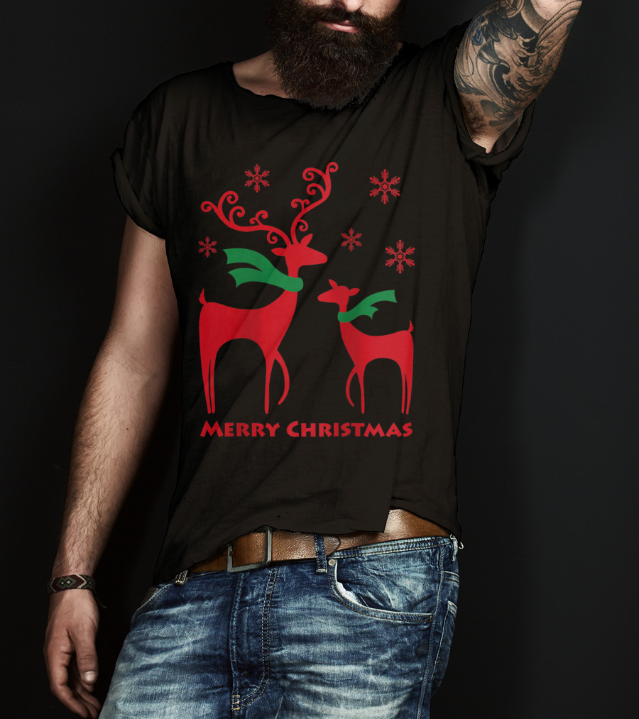 Merry Christmas Cute Mother And Daughter Christmas Deer T-Shirt
