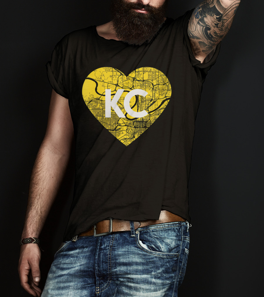 I Love Kansas City Football KC Heart Map T-Shirt