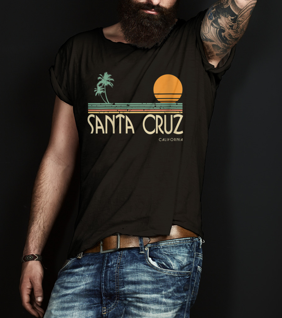 Santa Cruz California Retro Sunset With Palm Trees T-Shirt