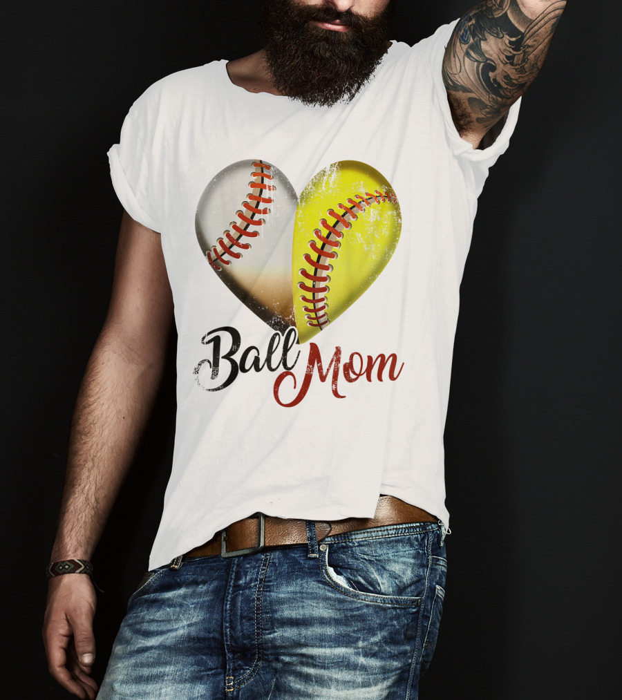 Ball Mom Heart Baseball Players Funny T-Shirt