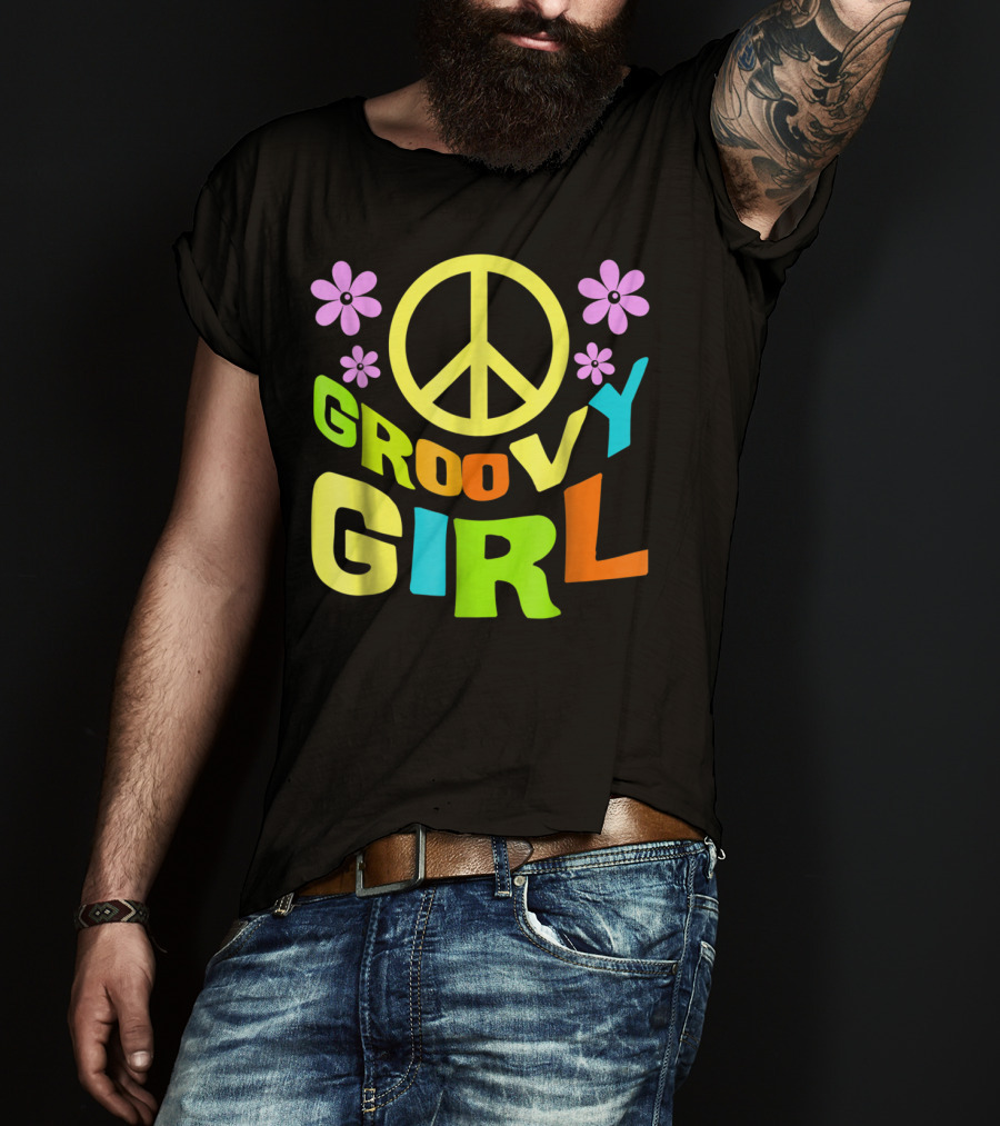 Groovy Girl 60s 70s Peace Sign Flower Power Costume Party Wear T-Shirt