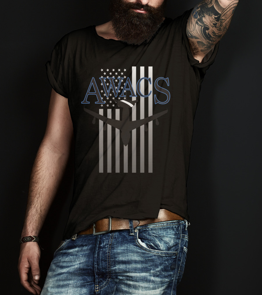 AWACS American Flag With Aircraft Over T-Shirt