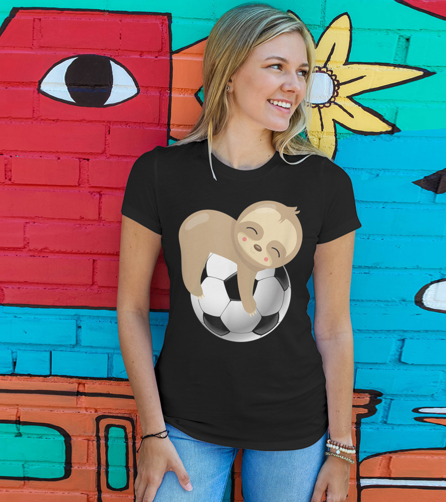 Baby Sloth Hugging Soccer Ball T-Shirt