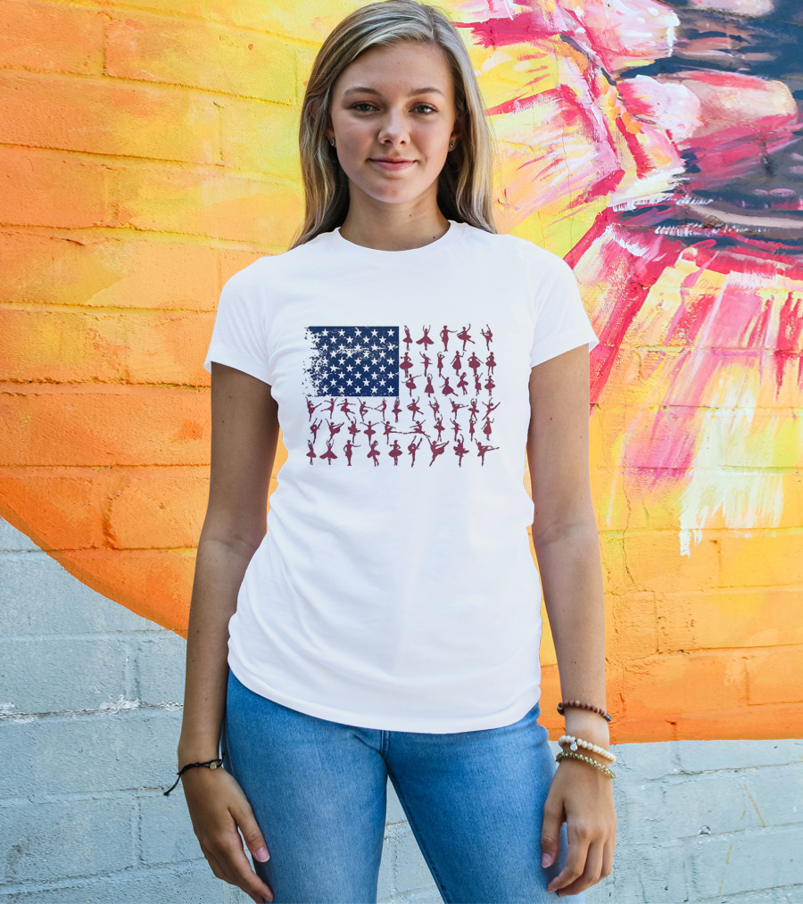 Ballet Dancer Kids American Flag July T-Shirt