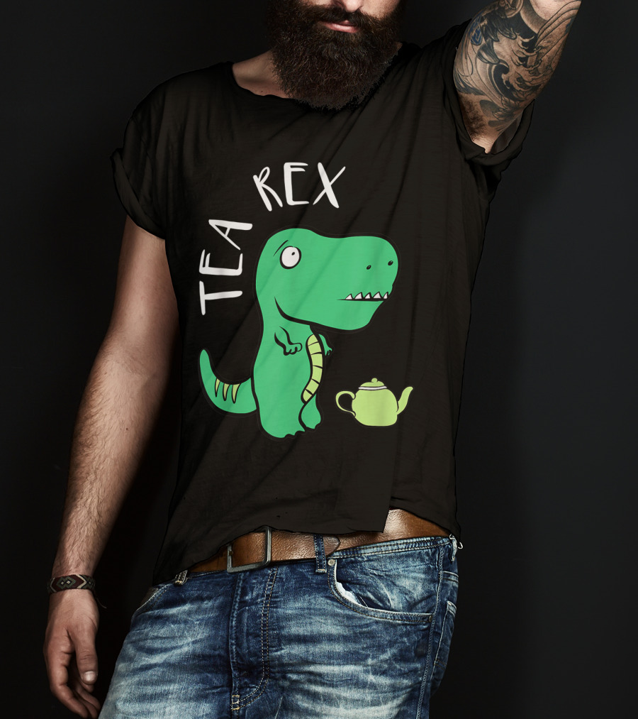 Tea Rex Dino With Green Teapot Cute Tea Time T-Shirt