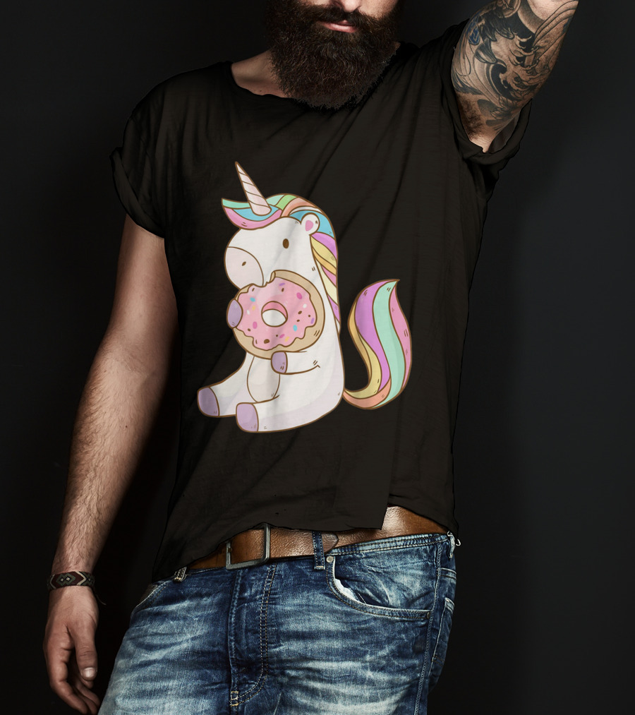 Cute Hungry Unicorn Enjoying A Delicious Donut With Sprinkles T-Shirt
