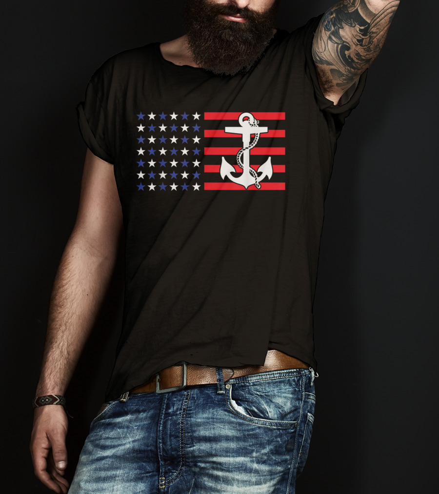 American Flag Anchor Patriotic Military July Navy USA T-Shirt