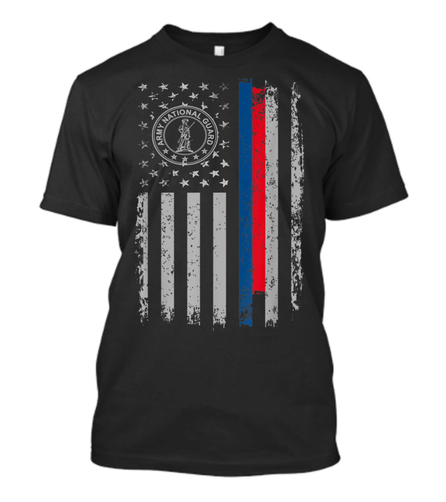 American Flag Army National Guard Symbol With Distressed Stripes T-Shirt