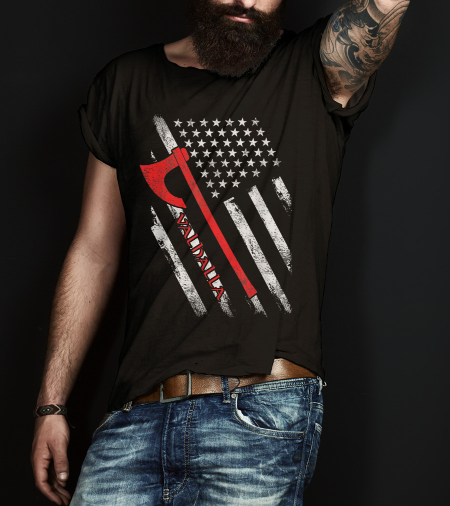Valhalla American Viking Axe Flag T-Shirt