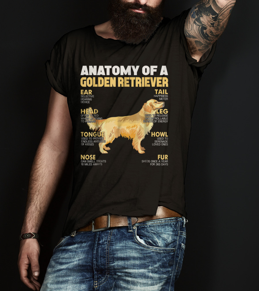 Anatomy Of A Golden Retriever Head Tongue Nose Leg Tail Fur Ear Howl T-Shirt