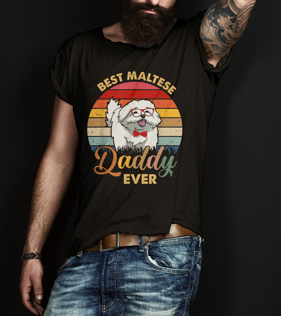 Best Maltese Daddy Ever Retro Style Dog T-Shirt