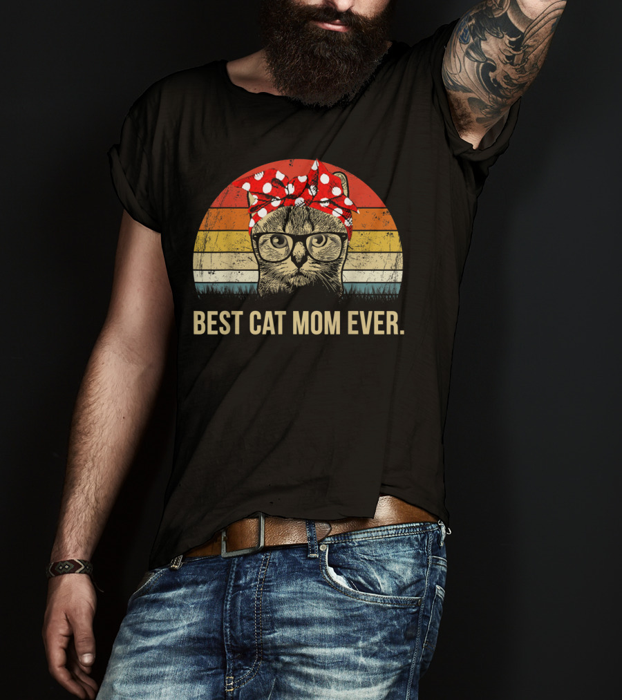 Best Cat Mom Ever Vintage Retro Graphic Cat MomyGift T-Shirt