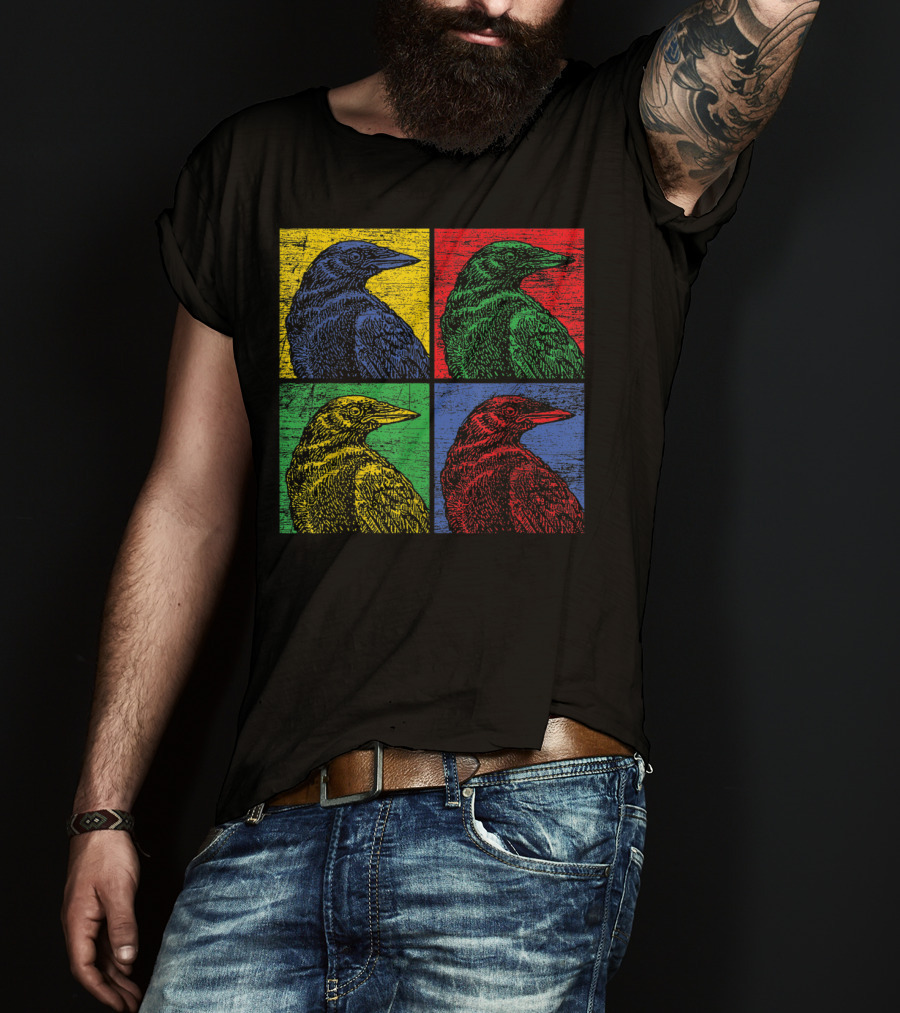 Vintage Raven Colorful Pop Art Crow Bird Lover T-Shirt