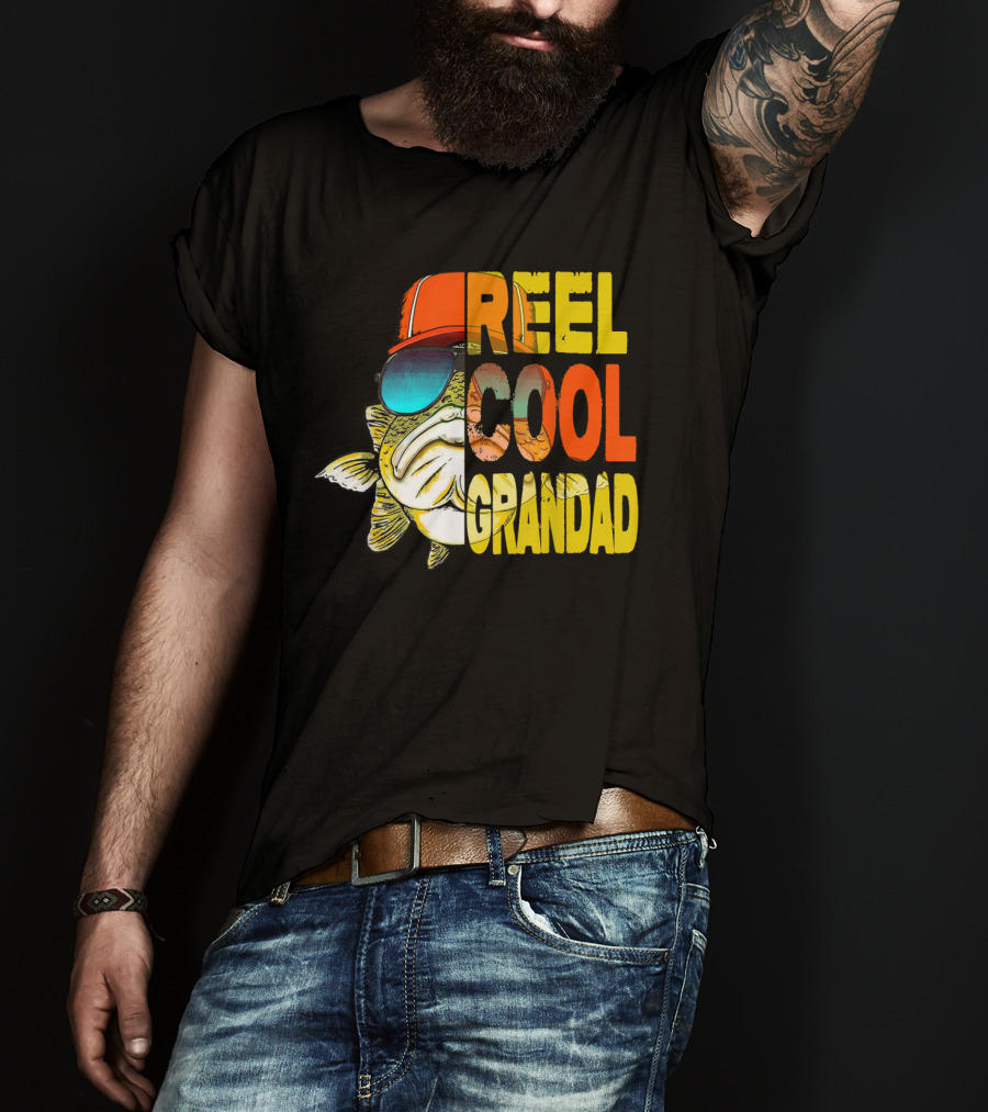 Father's Day Reel Cool Grandad Fishing Retro Sunglasses Hat T-Shirt