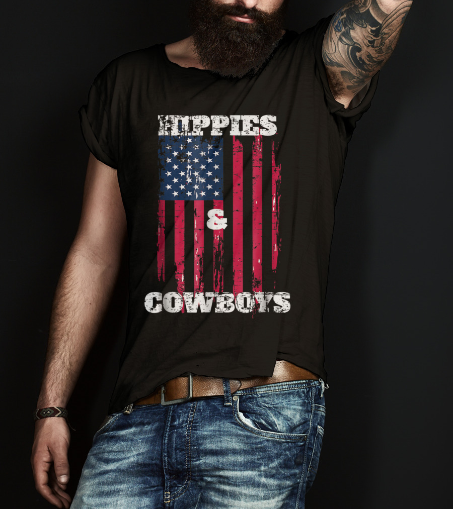 Hippies Cowboys And American Flag Distressed Look T-Shirt