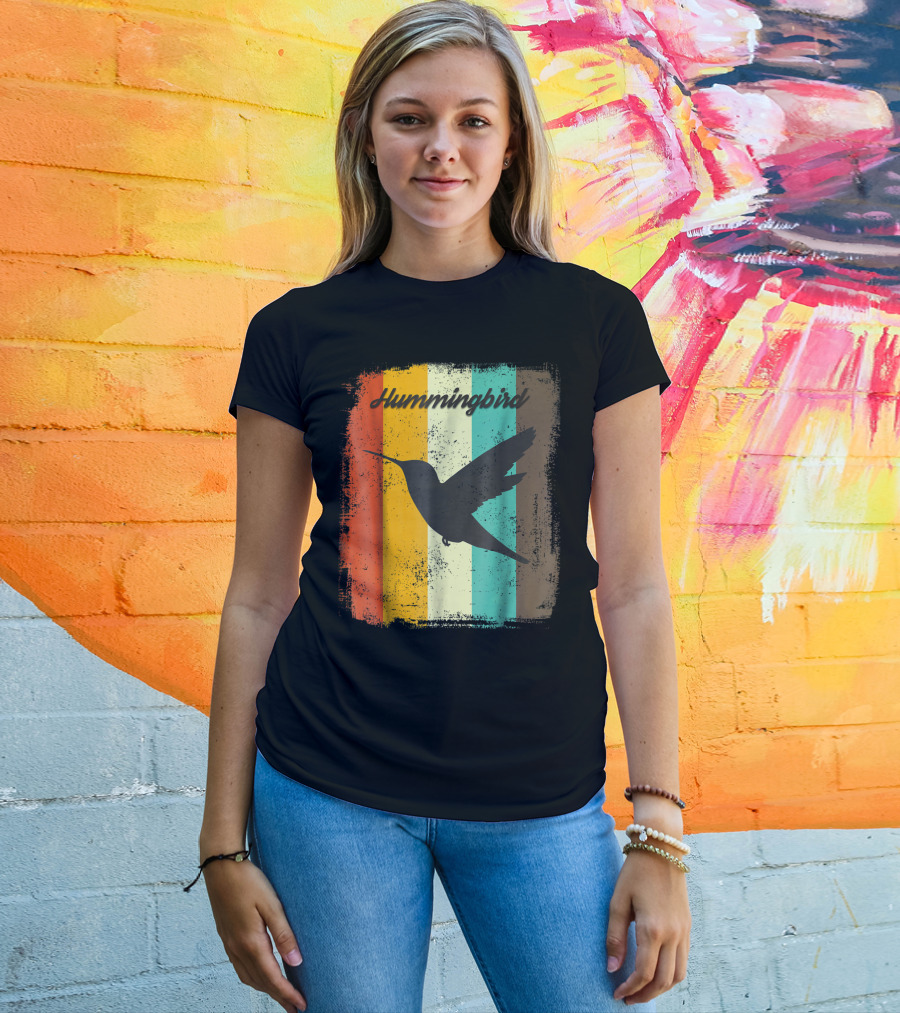 Hummingbird 70s Vintage Bird Lover Retro Stripes T-Shirt