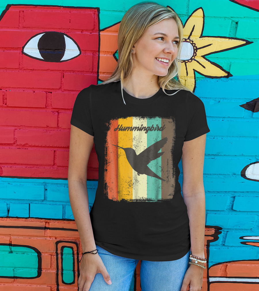 Hummingbird 70s Vintage Bird Lover Retro Stripes T-Shirt