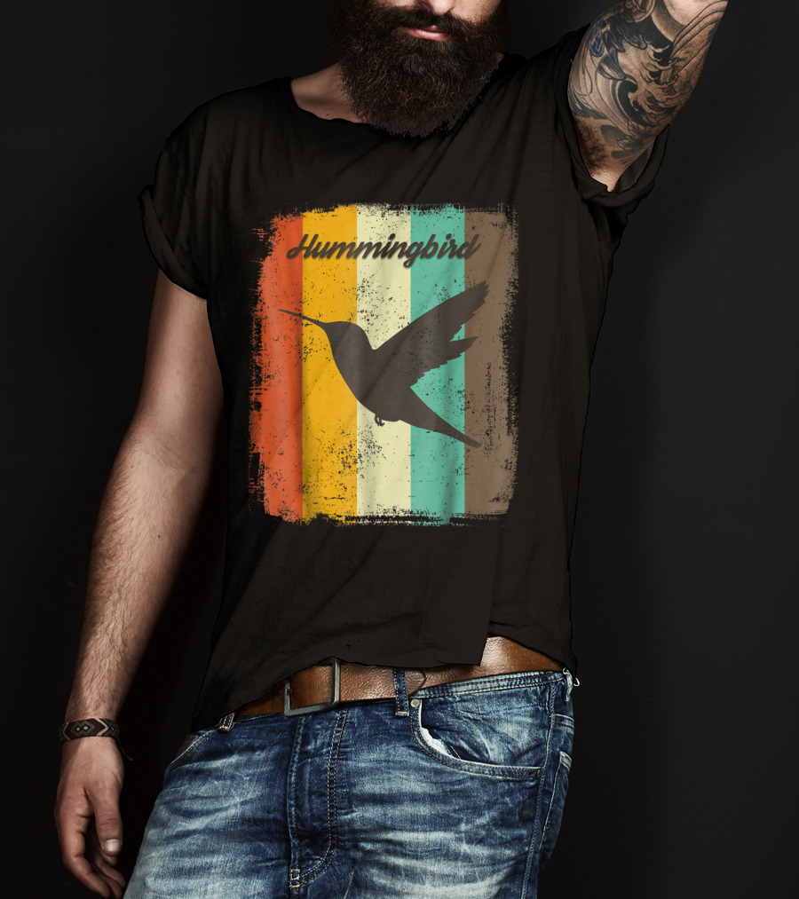 Hummingbird 70s Vintage Bird Lover Retro Stripes T-Shirt