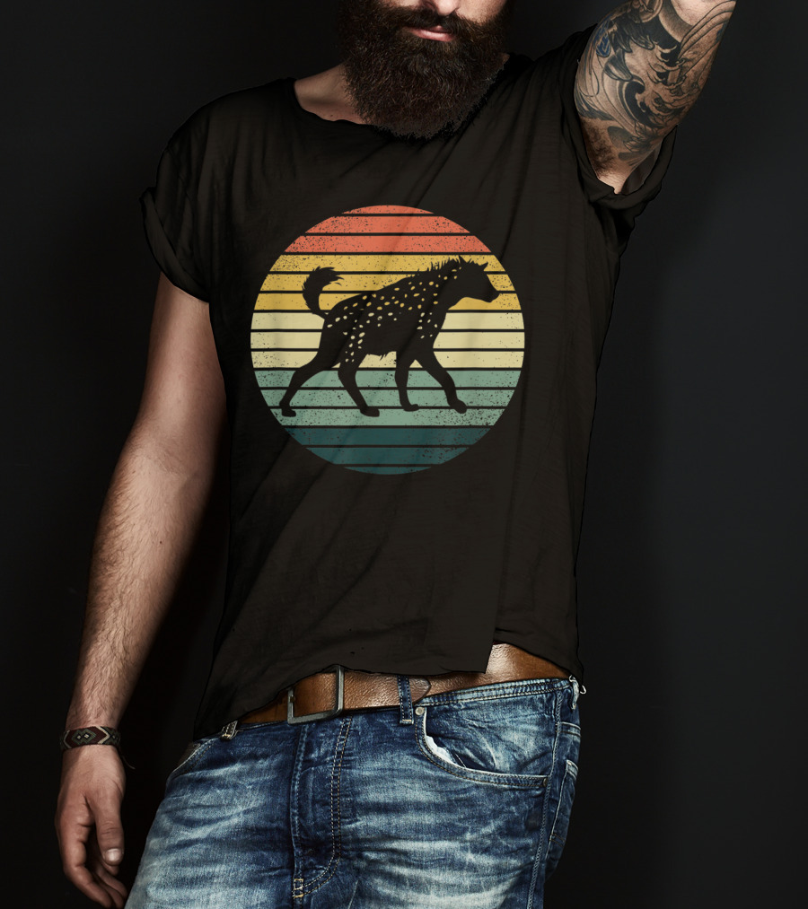 Hyena Vintage Silhouette Retro Stripes Sunset Animal T-Shirt