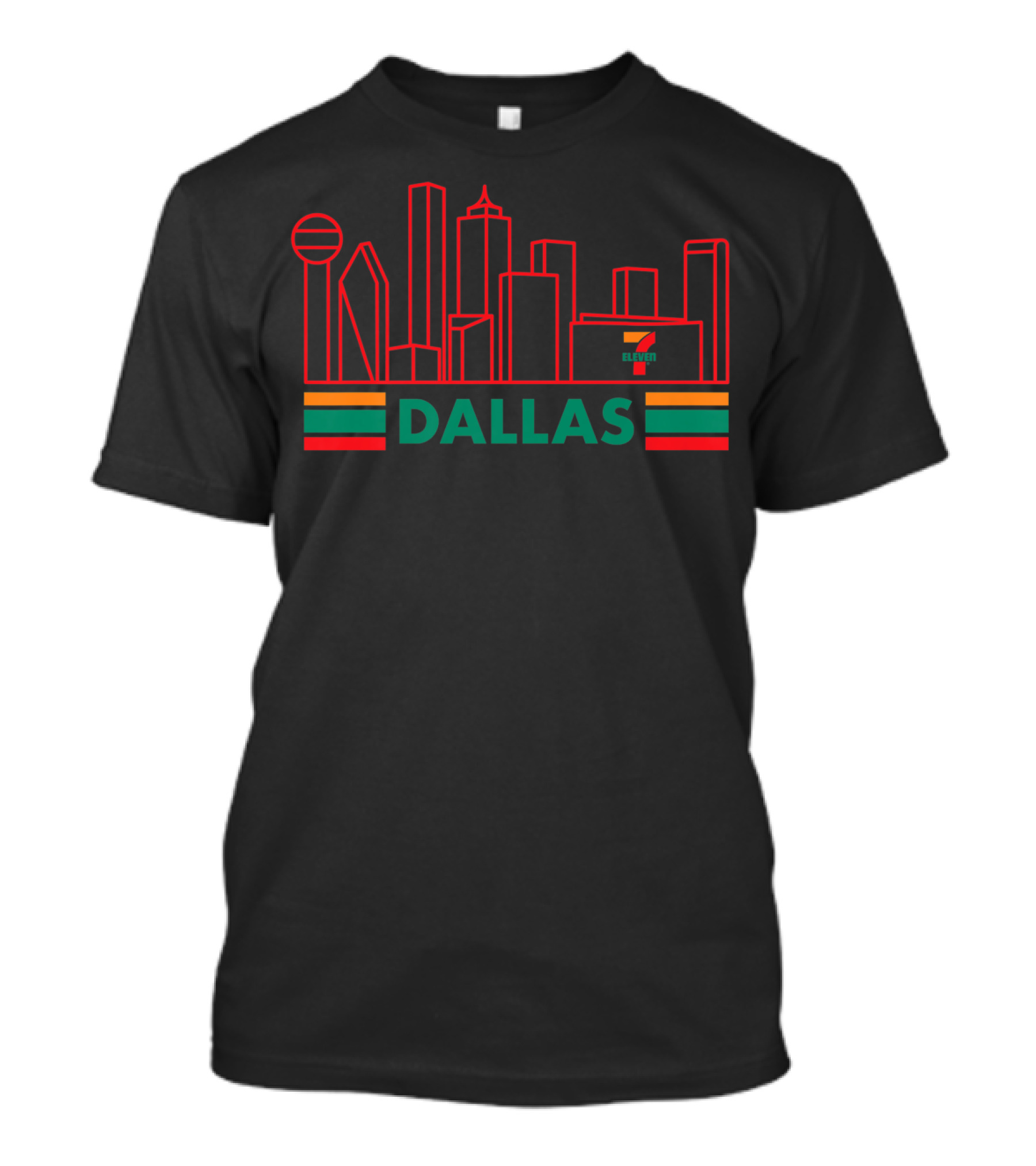 Dallas Skyline Neon Style With 7-Eleven T-Shirt