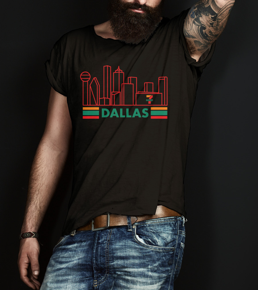 Dallas Skyline Neon Style With 7-Eleven T-Shirt