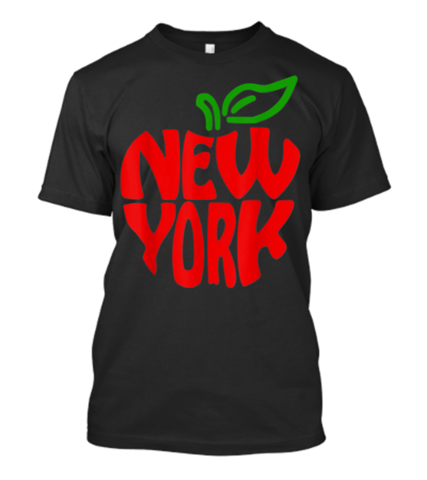New York Big Apple Red Typography With Green Leaf T-Shirt