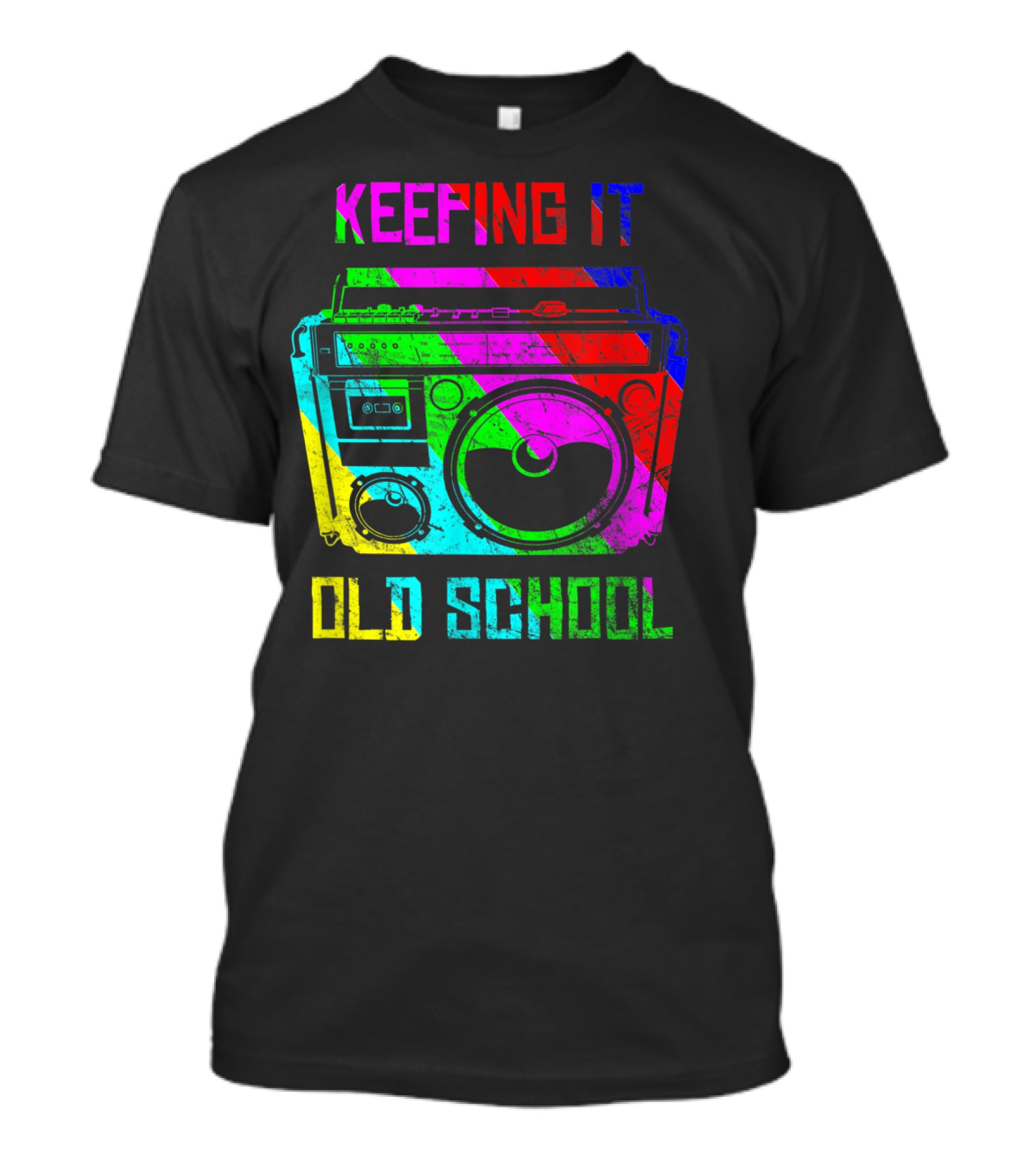 Keeping It Old School Boombox Retro Rainbow 80s Vibes T-Shirt