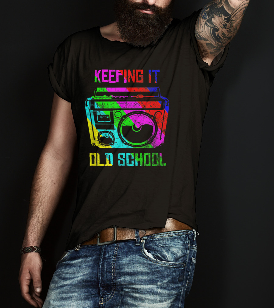 Keeping It Old School Boombox Retro Rainbow 80s Vibes T-Shirt
