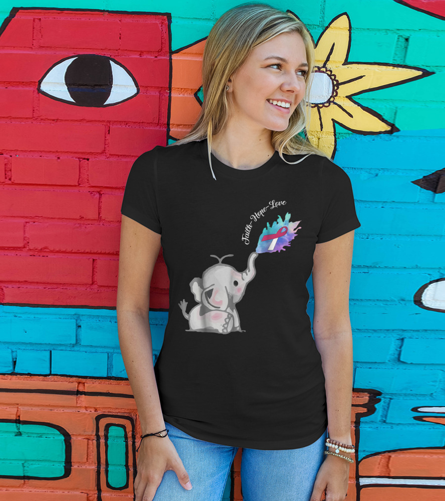 Faith Hope Love Cute Elephant Head Neck Cancer Awareness Warrior T-Shirt