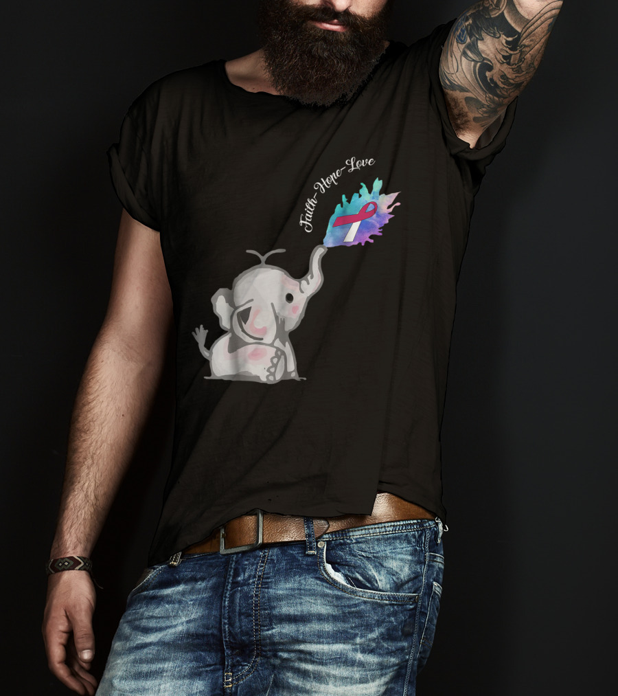 Faith Hope Love Cute Elephant Head Neck Cancer Awareness Warrior T-Shirt
