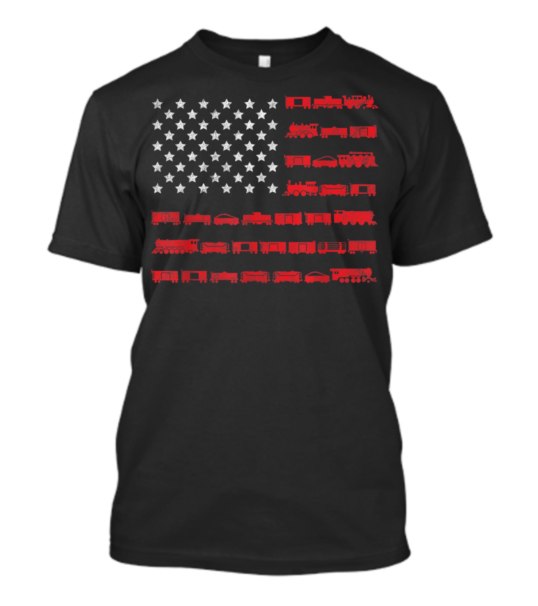 American Flag Made Of Red Railroad Trains And White Stars T-Shirt