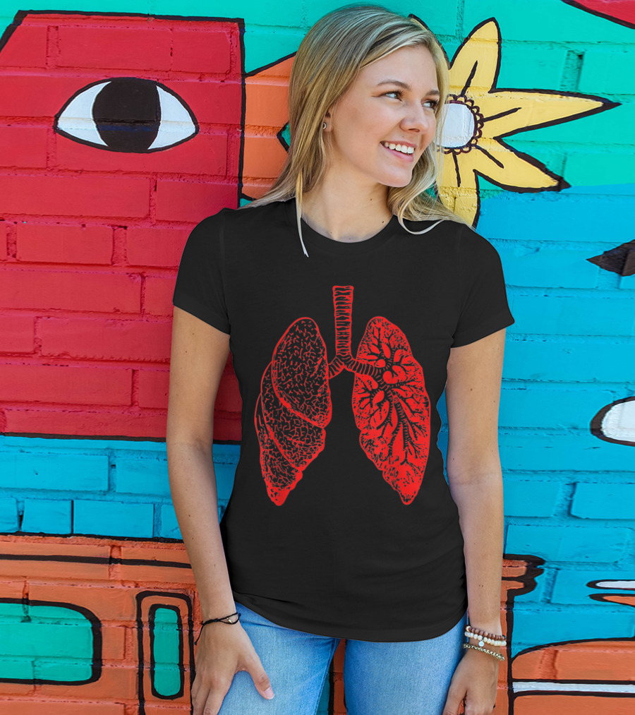 Anatomy Drawing Pulmonologist Respiratory Lungs Red T-Shirt