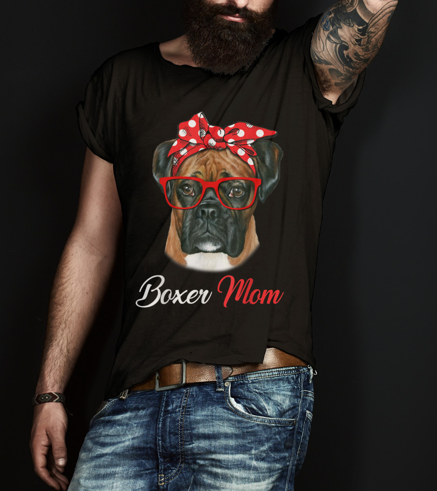 Boxer Mom Red Headband Glasses Dog T-Shirt