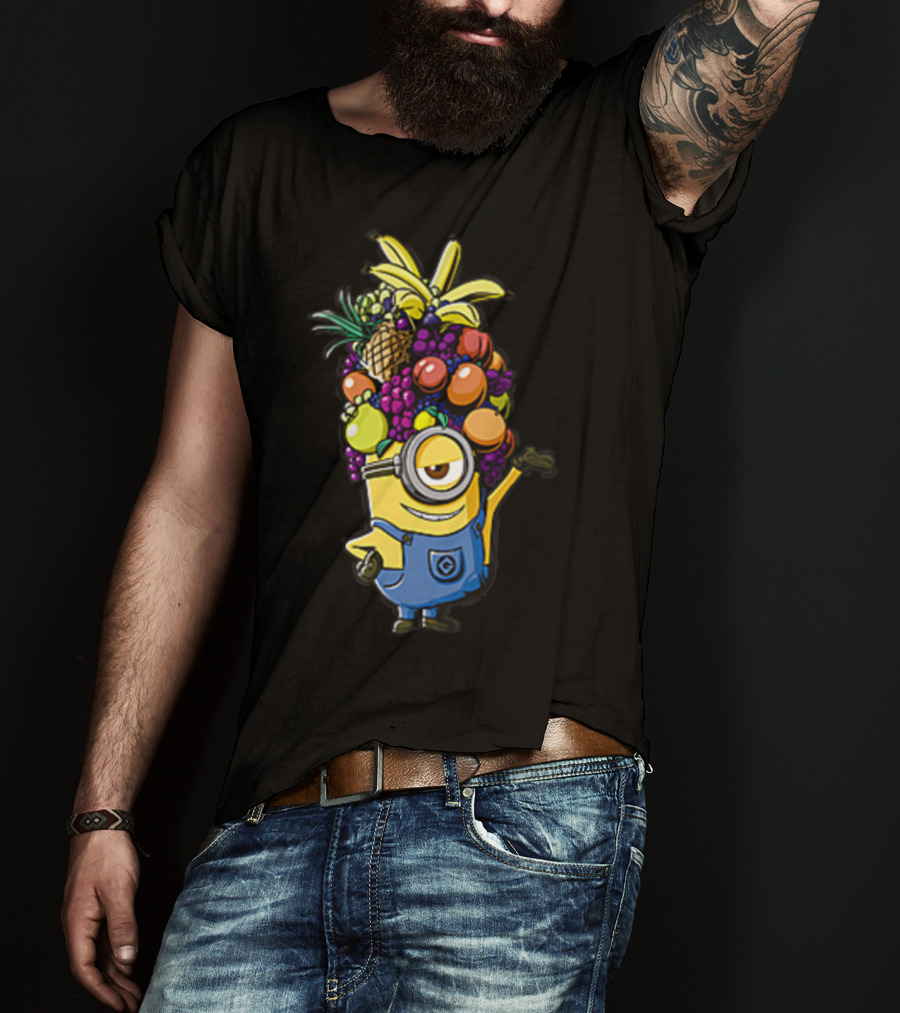 Despicable Me Minions Stuart Wearing Colorful Fruit Hat Overalls T-Shirt