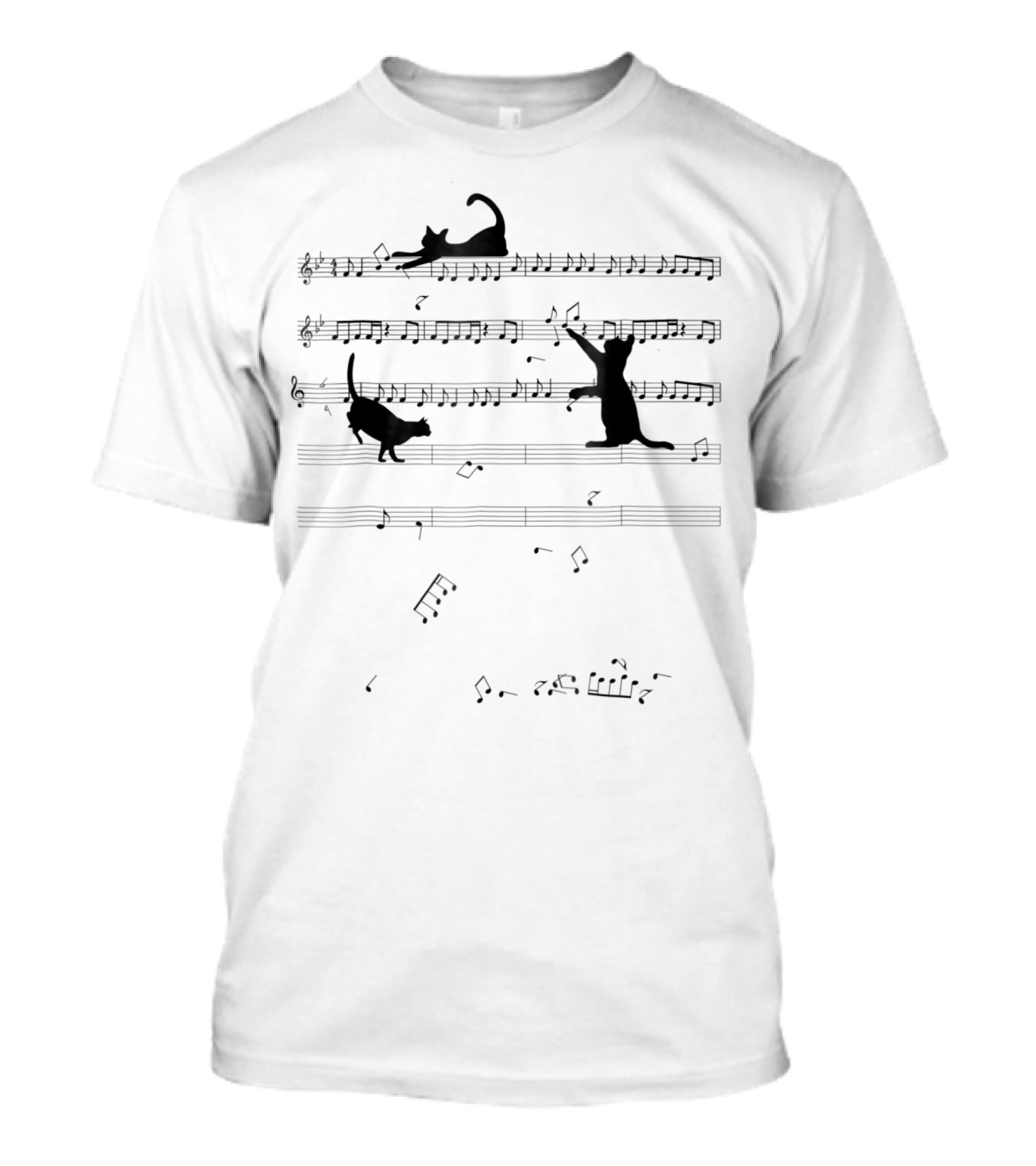 Cat Silhouettes On Musical Notes Melody T-Shirt