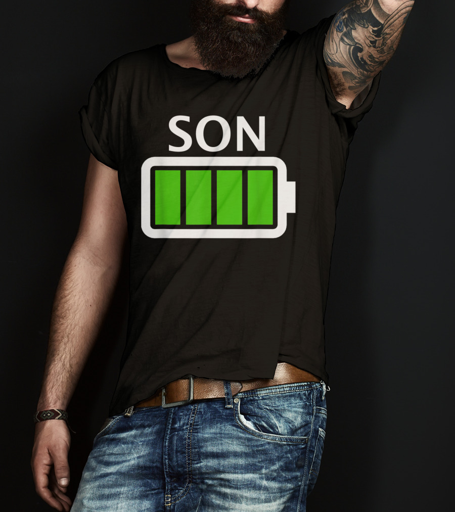 Family Matching Funny Son Fully Charged Battery T-Shirt