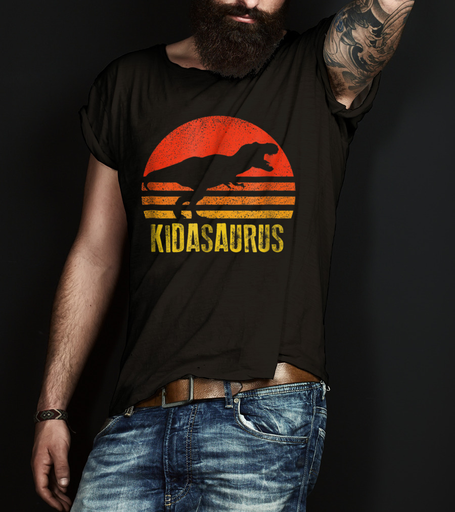 Kidasaurus Dinosaur Silhouette Vintage Sunset T-Shirt