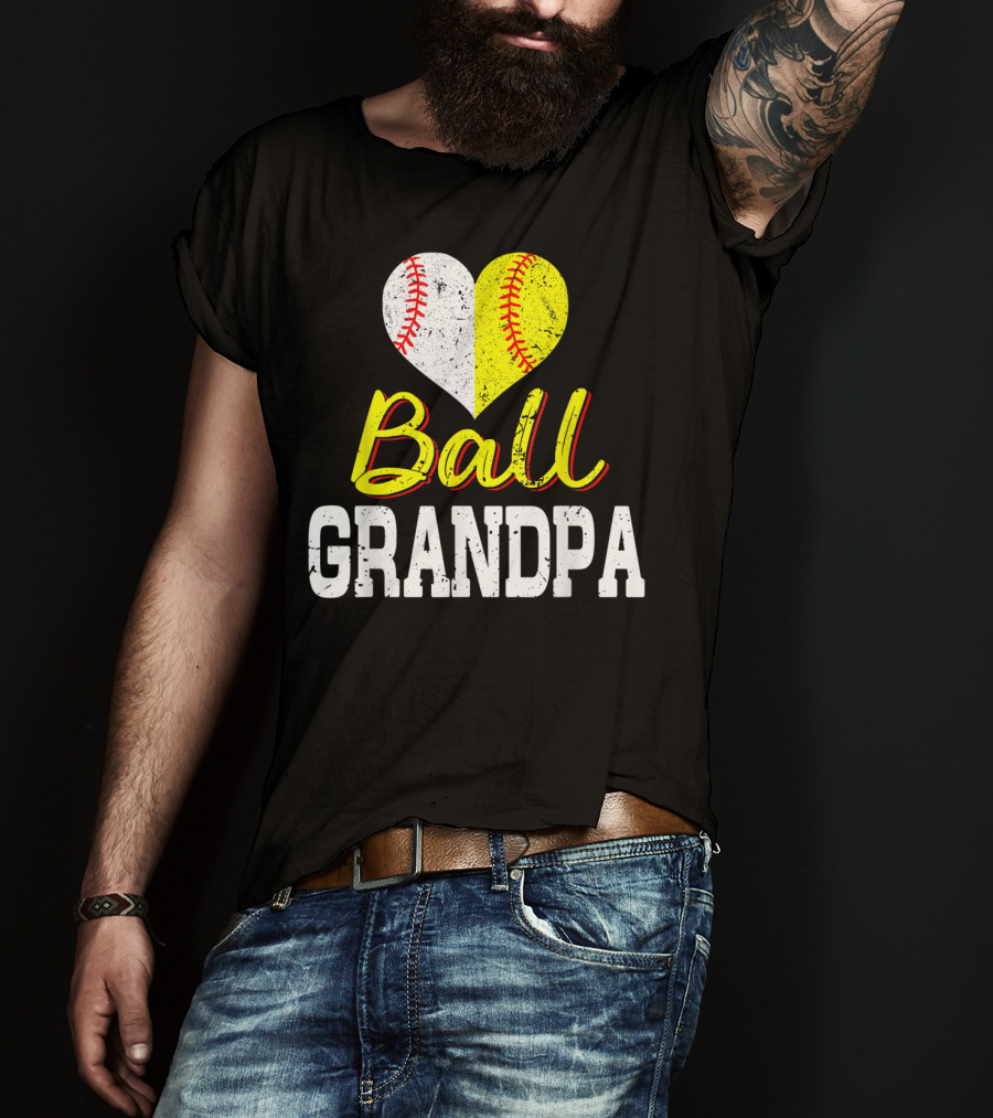 Ball Heart Baseball Softball Grandpa T-Shirt