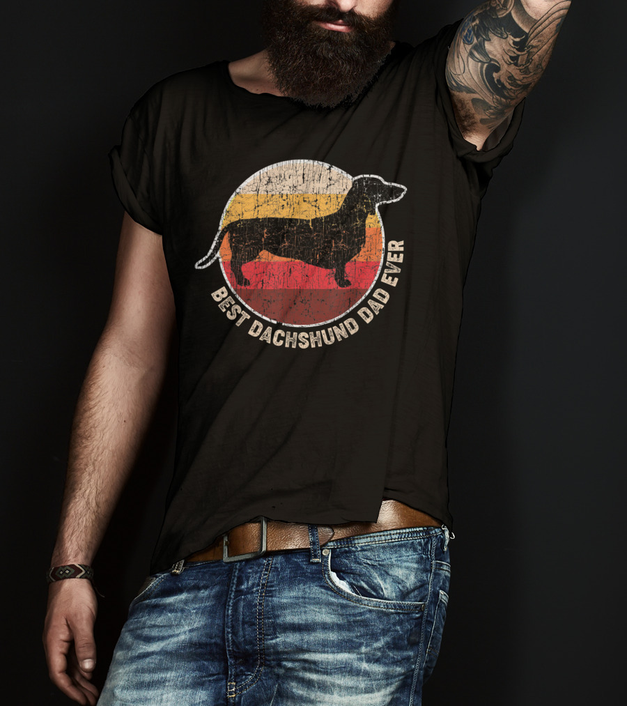 Best Dachshund Dad Ever Retro Silhouette Circle T-Shirt